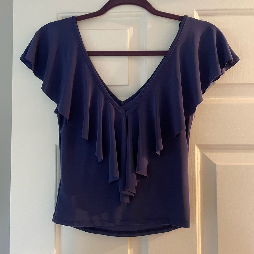 Blue/Indigo Cropped Flutter Shirt Urban Outfitters